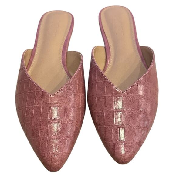 LOFT Women's Pink Crocodile Embossed Pointed Toe Mules Size 8.5 - Picture 1 of 9
